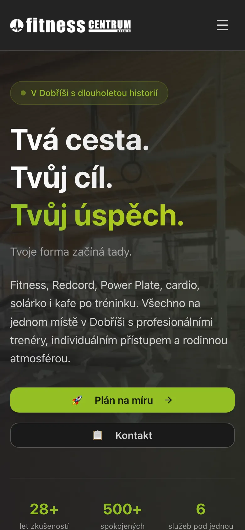Fitness Dobříš — Sport & Wellness, mobilní verze webu