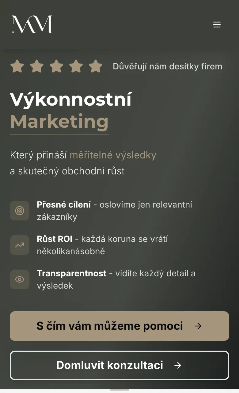 MVKM Studio — Marketingová Agentura, mobilní verze webu