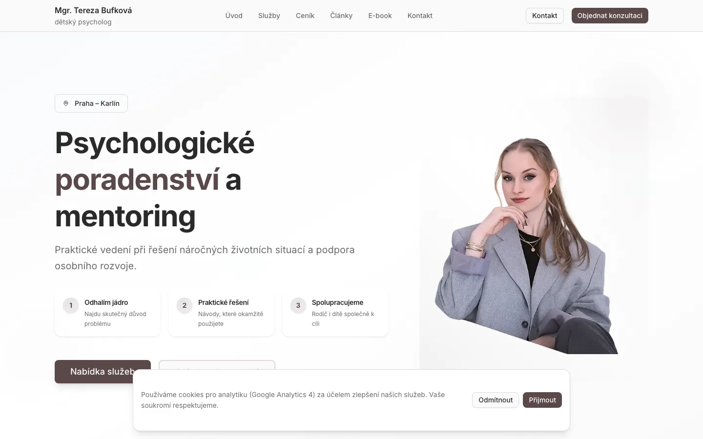 Tereza Bufková — Dětská Psychologie, desktopová verze webu